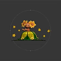 Orange Character In Flower Dress Standing On Green Grass With Small Yellow Flowers