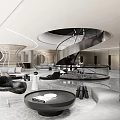 Modern Hotel Lobby Interior With Spiral Staircase And Luxury Seating Furniture