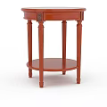 Red Wooden Side Table With Carved Details Turned Legs And Lower Shelf