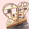Heart Shaped Wooden Bookshelf With Multiple Shelves Drawers And Decorative Books