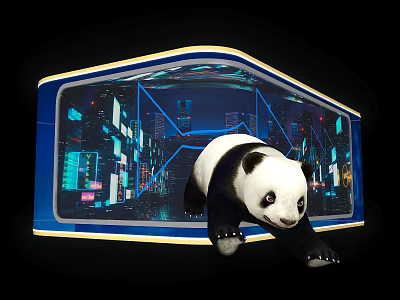 Panda in Blue Frame With City Night View And Neon Lights 3d model