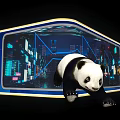 Panda in Blue Frame With City Night View And Neon Lights