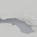 White Canopy Supported by Multiple Pillars With Person Standing Under Blue Sky Open Ground 3d model