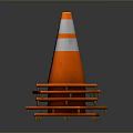 Stack of Orange Pallets Supporting Orange Traffic Cone With Reflective Stripes