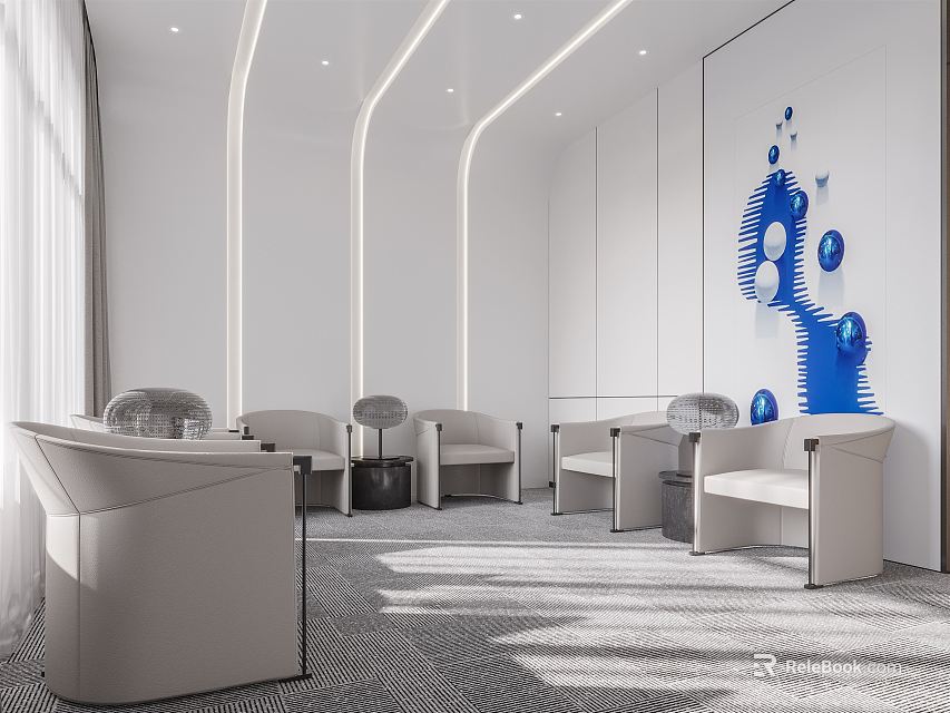 Modern Hotel Public Lounge Area with Comfortable Seating Soft Lighting and Artistic Decor 3d model 