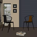 Stylish Black and Orange Dining Chairs with Blue Wall Window Blinds Plant and Books