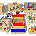 Wooden Doll Collection With Colorful Shapes And Educational Play Elements 3d model