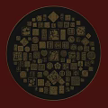 Traditional Chinese Circular Black Wall Decor With Intricate Gold Patterns On Red Background