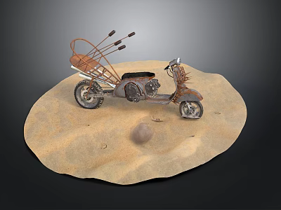 Vintage Scooter with Back Basket Holding Sticks Parked on Sandy Ground and a Ball 3d model