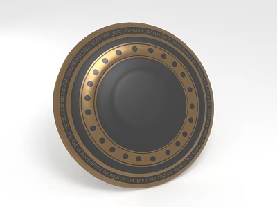Ornate Circular Decorative Plate With Black Center And Gold Dot Border 3d model