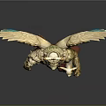 Golden Mythical Creature Sculpture Carving With Colorful Feathered Wings Lion Head Bull Horns And Scepter