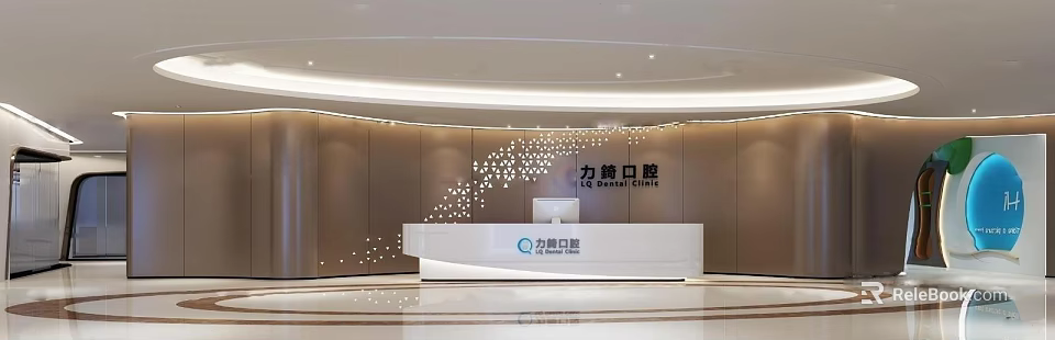 Modern Dental Clinic Reception Area With Sleek Front Desk And Wall Design 3d model 