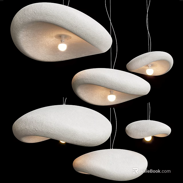 Textured White Cloud-shaped Modern Pendant Lights Hanging with Warm Glow in Contemporary Space 3d model 