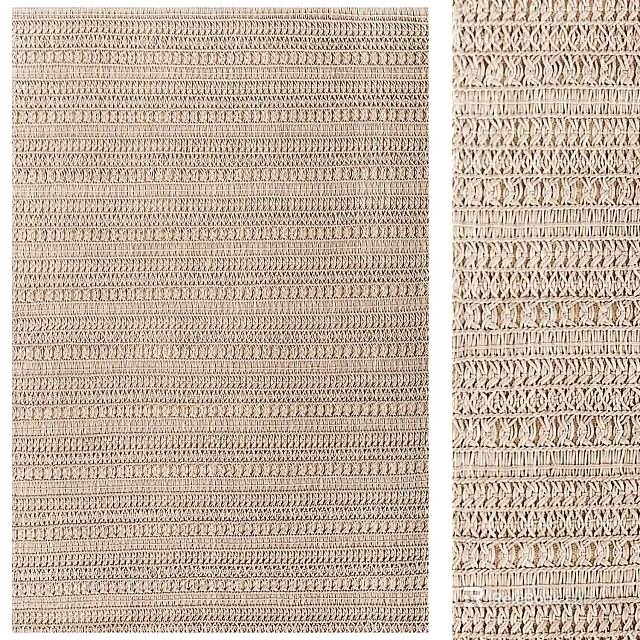 Square Rug With Woven Texture Neutral Beige Color Striped Pattern And Detailed Edge Design 3d model 