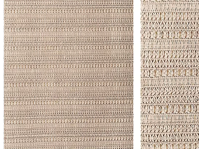 Square Rug With Woven Texture Neutral Beige Color Striped Pattern And Detailed Edge Design 3d model
