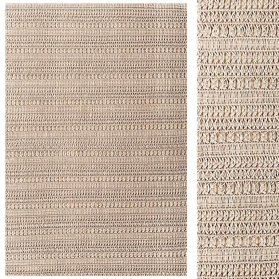 Square Rug With Woven Texture Neutral Beige Color Striped Pattern And Detailed Edge Design 3d model