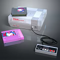 Retro Game Console With Cartridge Pink Case And Classic Controller System 3d model