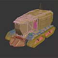 Golden 3D Rendered Tank Model With Modern Design And Metallic Tracks