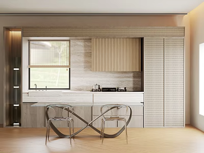 Modern Restaurant Interior Design With Wooden Cabinets Open Layout Natural Light And Dining Chairs 3d model