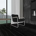 Modern Leather Leisure Chair with Metal Frame by Large Window and Mountain View