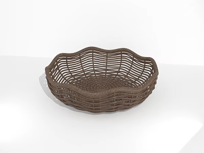 Brown Ceramic Basket With Woven Texture And Scalloped Edge Design 3d model