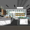 Dessert Shop Interior With Marble Counters Barista Pastries Coffee Machine Patterned Ceiling And Tables 3d model