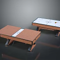 Two Air Hockey Tables With Wooden Tabletop And Field Pattern Including Pucks And Goals