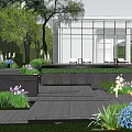 Modern Garden Landscape With Hexagonal Textured Wall Green Trees And Luxury Entrance