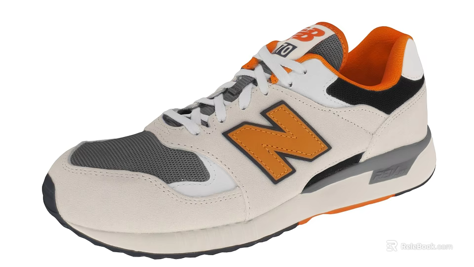 White And Orange New Balance Sneakers With Gray Mesh Upper And Rubber Sole 3d model 