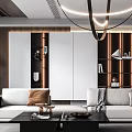 Modern Living Room Interior Design With White Sofa Black Coffee Table And Wooden Bookshelves