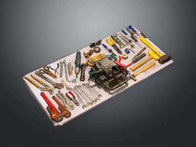 Complete Hardware Tools Collection Including Wrenches Screwdrivers Hammer Pliers and Tape Measure on Tool Board 3d model