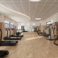 Modern Fitness Gym Interior With Treadmills And Strength Training Equipment On Wooden Flooring