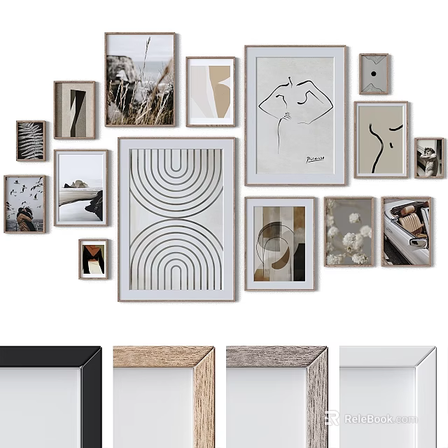 Stylish Modern Picture Frames With Geometric Patterns And Abstract Art Prints 3d model 