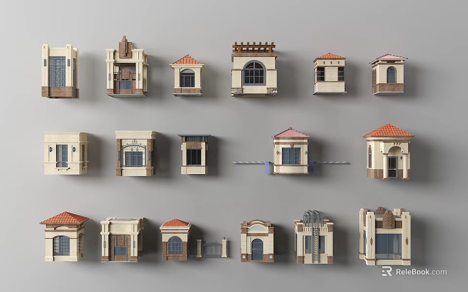 Decorative Garden Ornaments Featuring Small Architectural Models In Various Different Styles 3d model