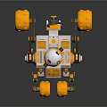 Orange And White Robot With Large Wheels Mechanical Arm And Tool Design 3d model