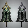 Four Decorative Hardware Tools With Metallic Black Green Gold Ornamental Scale Patterns 3d model