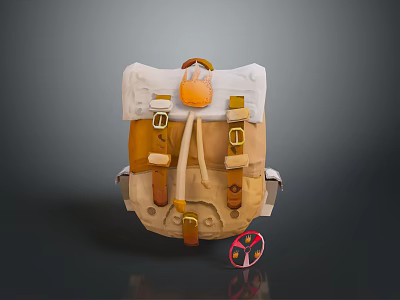 Stylish Beige Backpack With Leather Straps Orange Accent And Small Round Accessory 3d model