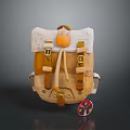 Stylish Beige Backpack With Leather Straps Orange Accent And Small Round Accessory