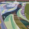 Park Landscape Design With Curved Pathways Green Lawns And Seating Areas