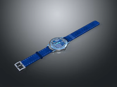 Stylish Blue Strap Wristwatch With Round Dial And Metal Buckle Design 3d model