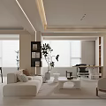 Modern Living And Dining Room Interior With White Sofa Dining Table And Large Windows 3d model