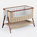 Baby Bassinet With Wooden Frame Textured Fabric And Lower Storage Shelf Design