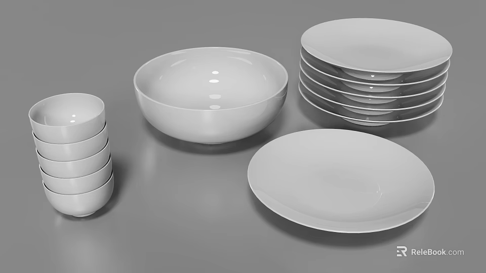 White Ceramic Plate And Bowl Decoration For Modern Kitchen Table Setting 3d model 