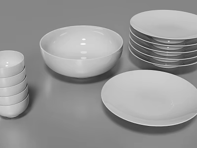 White Ceramic Plate And Bowl Decoration For Modern Kitchen Table Setting 3d model