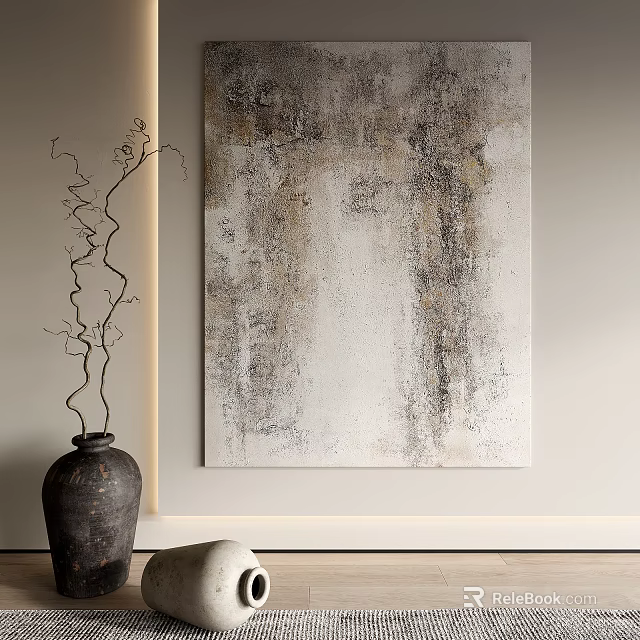 Abstract Wall Art And Decorative Vase In Minimalist Home Decor 3d model 