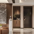 Modern Elegant Living Dining Room Interior with Sofa Marble Wall Floor Lamp Throw Pillows