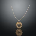 Elegant Gold Chain Necklace with Hexagonal Pendant Featuring Blue Gemstone on Dark Background with Reflection 3d model