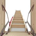 Wooden Wall Mounted Folding Ladder With Sturdy Metal Spring Mechanism And Installation Parts