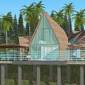 Detached Villa With Triangular Roof Glass Walls Palm And Pine Trees Mountain View Terrace