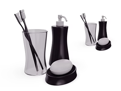 Modern Black and White Bathroom Accessories Including Toothbrushes Holders Dispensers and Soap Dishes 3d model